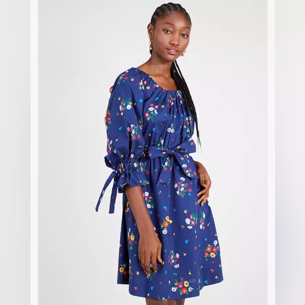 Kate Spade Bouquet Toss Tie-Back Dress blue floral medium